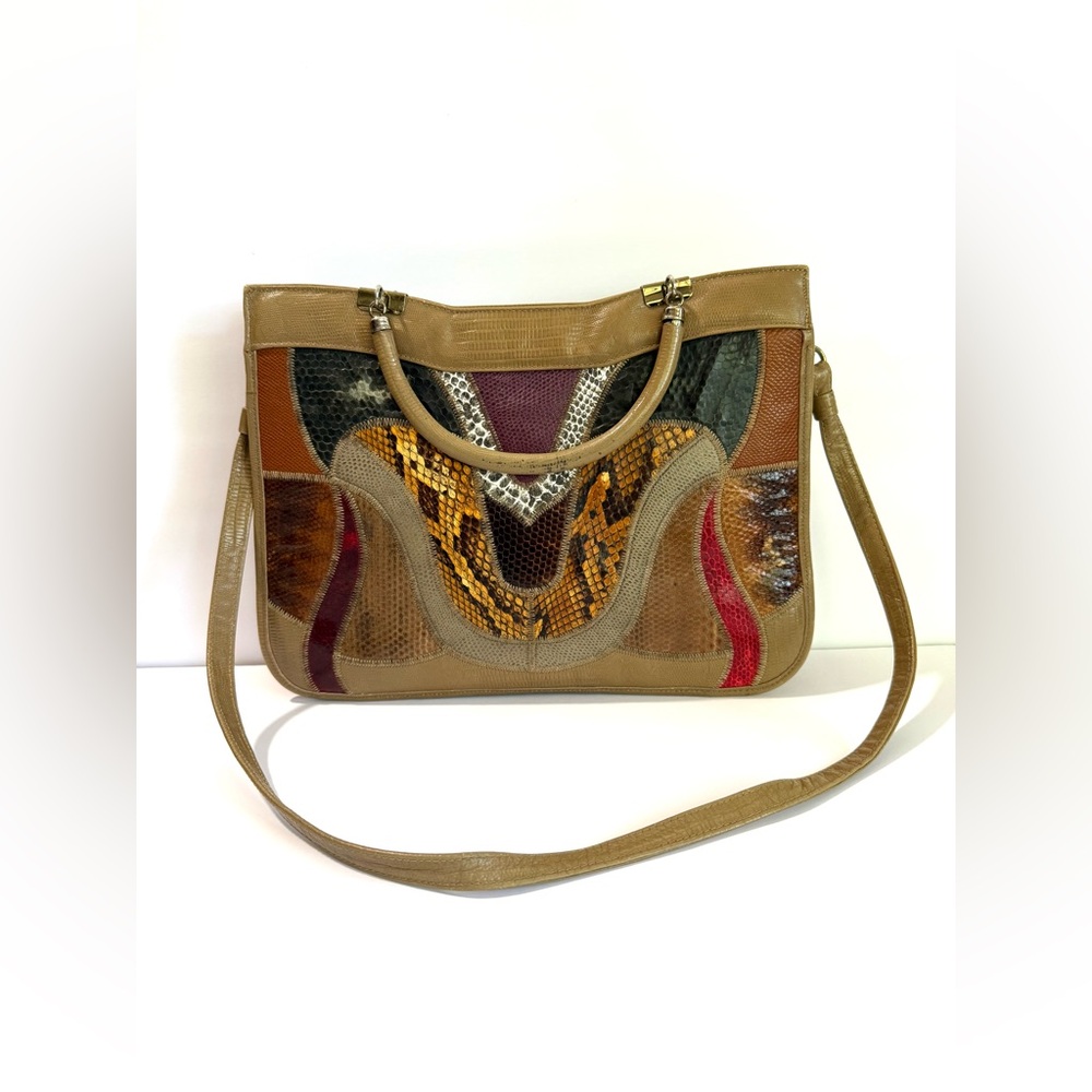 Vintage Caprice 1980s Snakeskin Patchwork‎ Retro Shoulder Bag Exotic Leather
